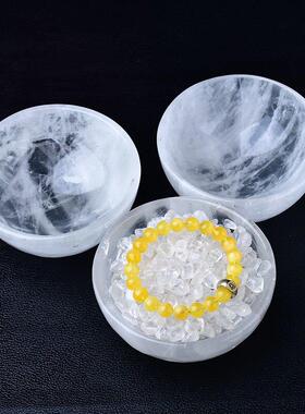 天然白水晶碗摆件 消磁碗聚宝盆收藏把玩水晶碗居家饰品