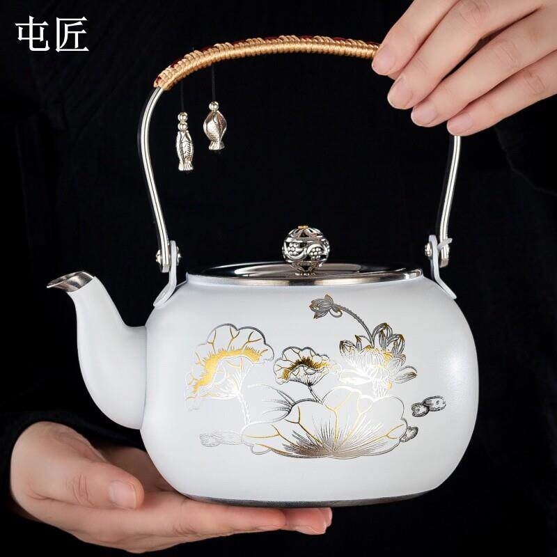 新款提梁不锈钢茶壶平底电磁炉专用烧水壶高端黑晶炉自动抽水茶具