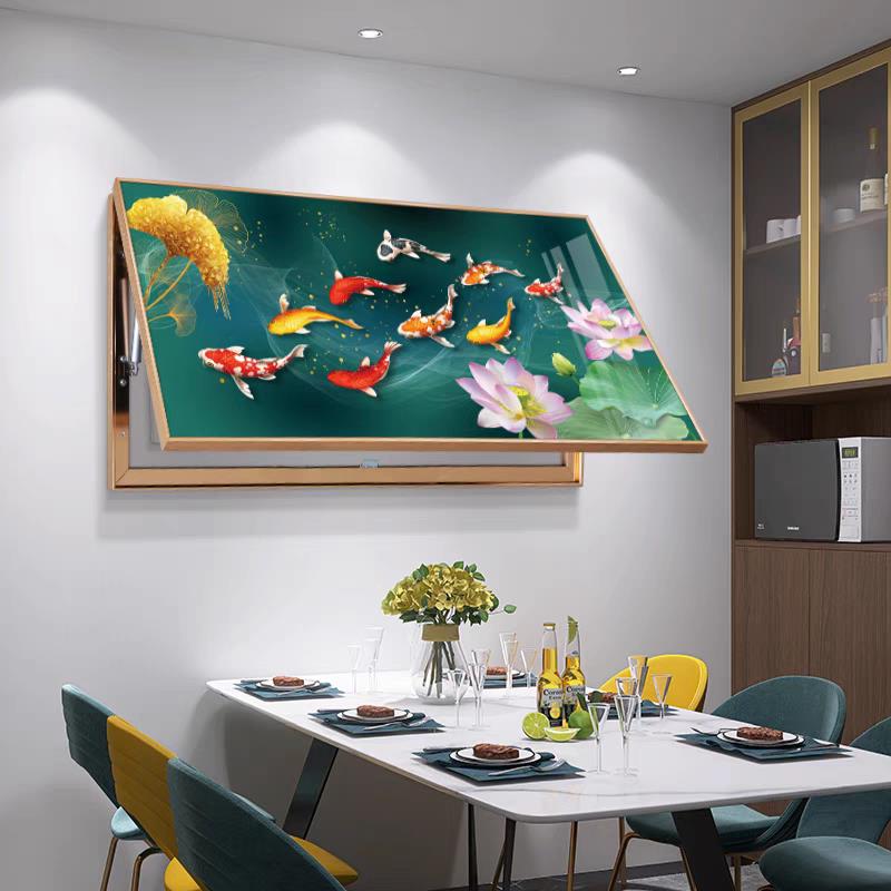 九鱼图招财聚财电表箱装饰画客厅餐厅配电盒开关遮挡多媒体箱挂画