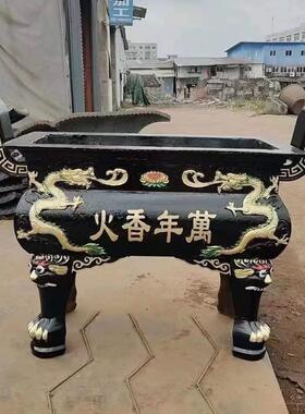 厂家直销铸铁香炉鼎寺庙佛堂祠堂带盖子香炉大型龙柱长方香炉铜香