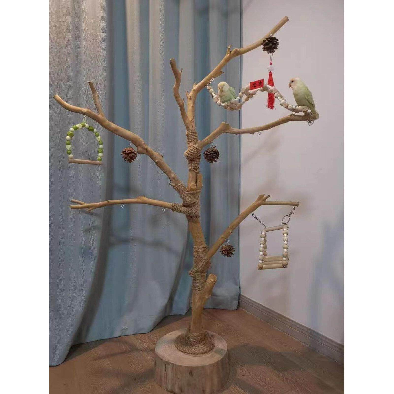 鸟站架树枝树杆鹦鹉站架树干原木站杆树杈秋千鸟笼实木灯架枯枝