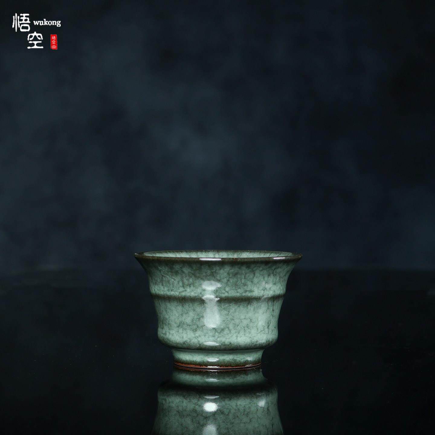 新款龙泉青瓷哥窑冰裂纹竹节杯品茗杯功夫茶具开片可养主人杯单杯