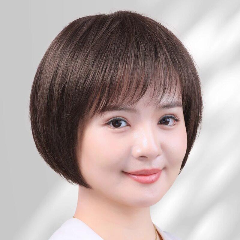 中老年女士妈妈款假发真发全真人发丝夏天薄款波波头全头套假头发