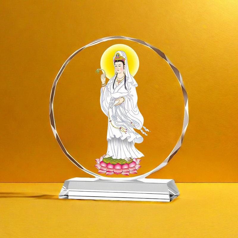 白衣观音法像画水晶摆饰家用救苦救难观世音菩萨供奉佛像结缘摆台