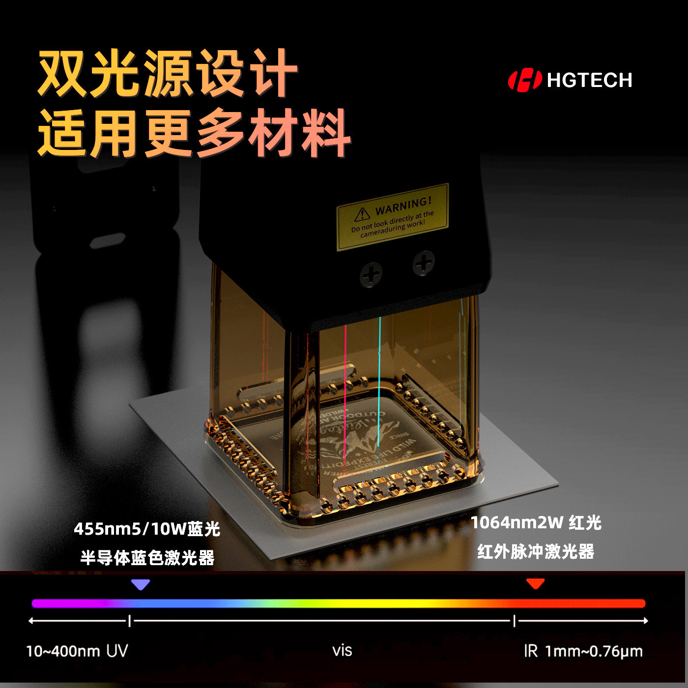 华工跨境热销多语言金属木材皮革蓝光红光双光源手持式激光打标机图片