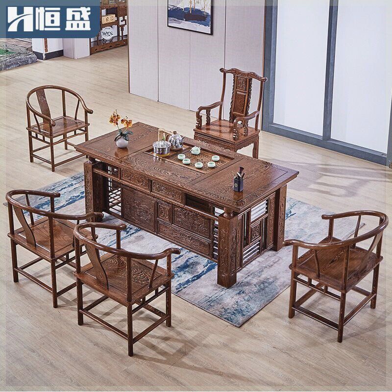 国标红木茶台鸡翅木茶桌办公室功夫茶桌中式原木茶几客厅实木茶台