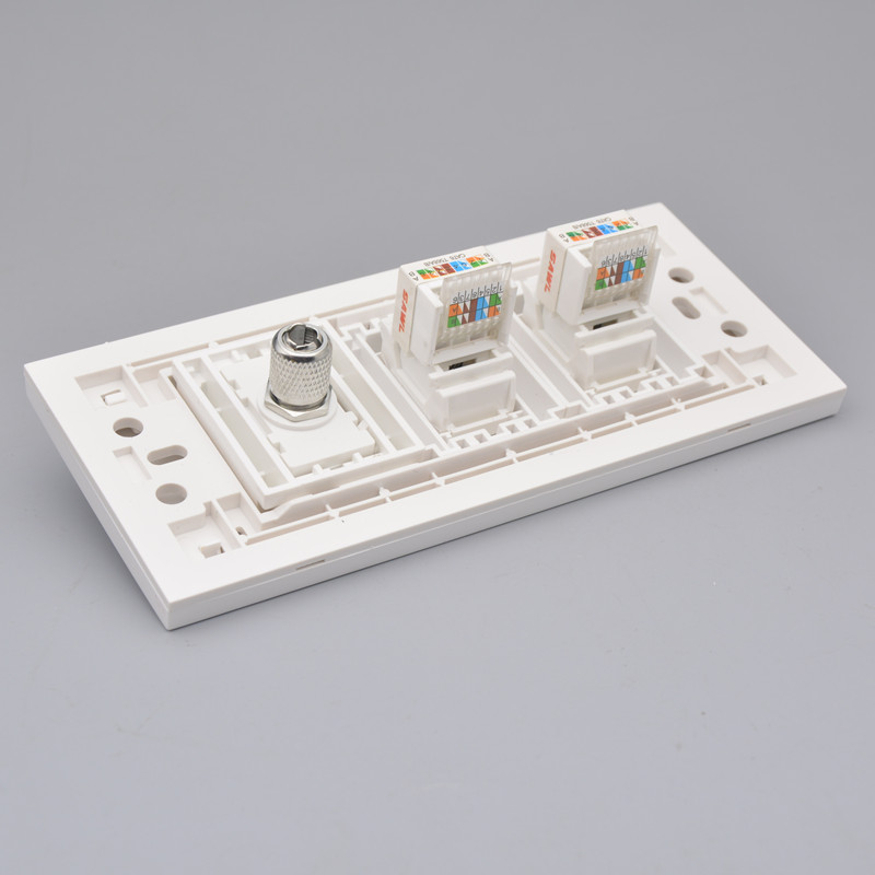 三位网线电视插座2个六类千兆七类万兆网络TV有线墙壁面板