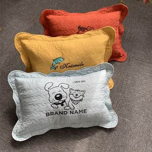 小孩卡通枕套全棉刺绣三层夹棉四季拉链枕头套花边单人枕40.60