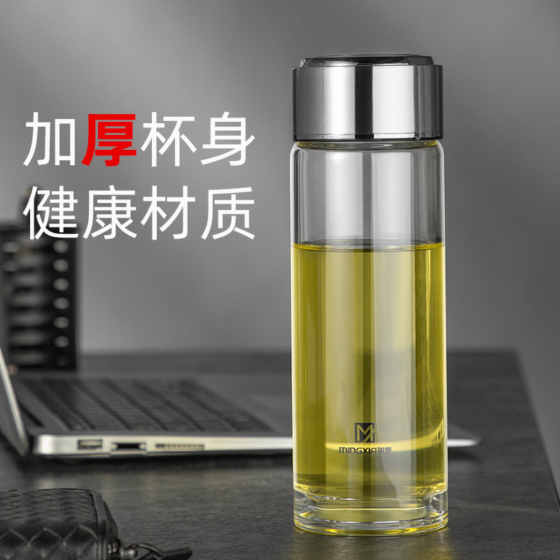 明霞高硼硅玻璃杯单层透明泡茶杯办公杯中老年家用耐热加厚水杯子