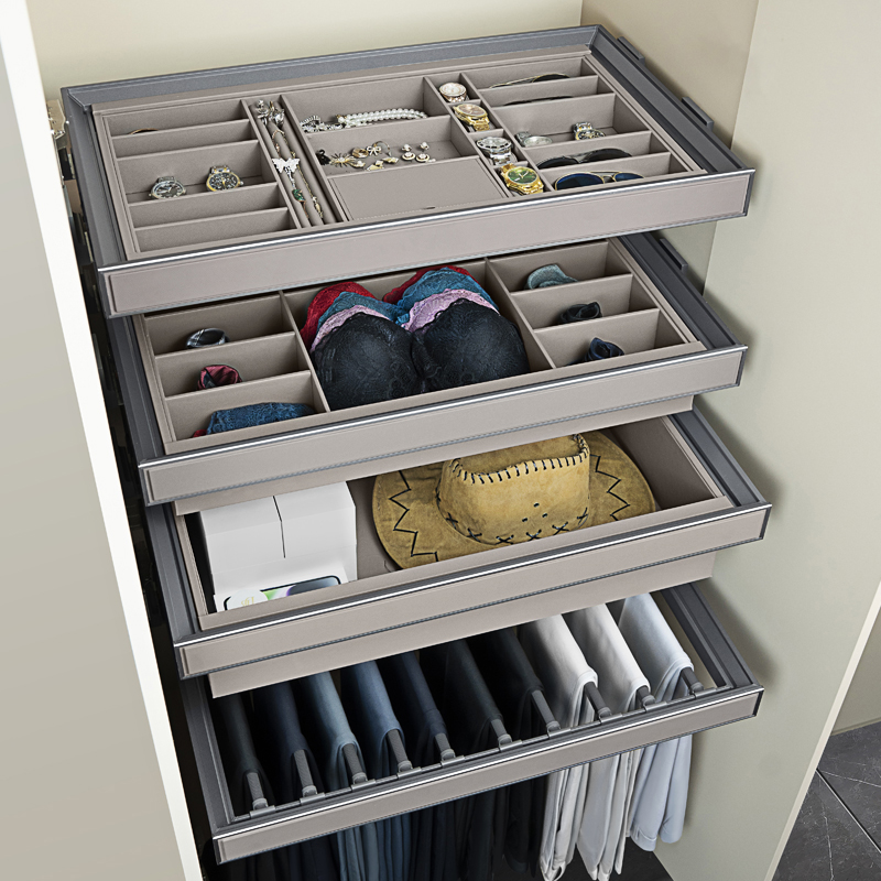 衣柜拉篮可伸缩多功能裤架滑轨家用衣帽间抽拉五金配件皮革首饰