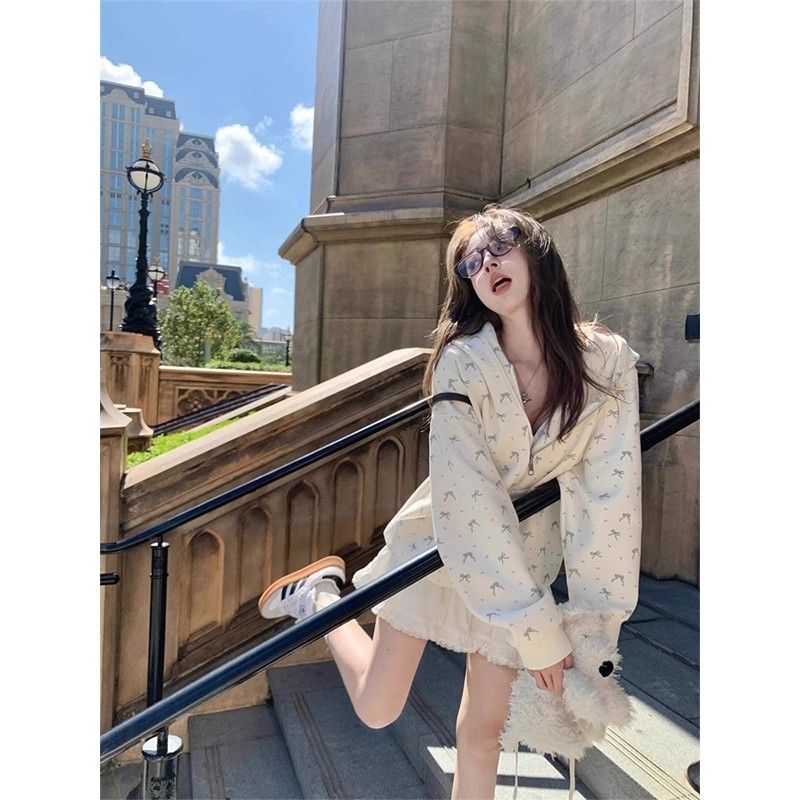 小碎花连帽开衫卫衣别致外套