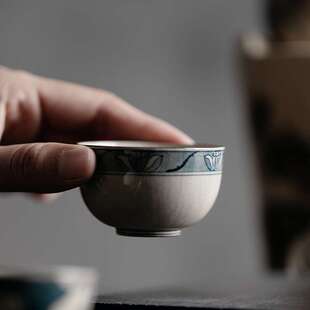 梵汝手绘釉下彩释寂主人盖碗茶杯陶瓷青花茶具喝茶品茗杯闻香茶杯