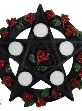 复古烛台摆件五芒星烛台塔罗装饰品五芒星烛盘茶烛底座树脂工艺品