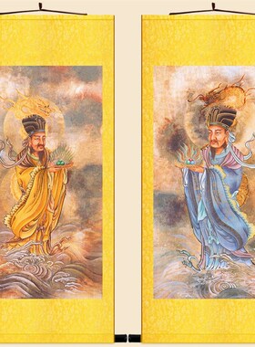 龙王神像画 龙神画像绢布卷轴挂画 中式复古装饰画丝绸画定制订做