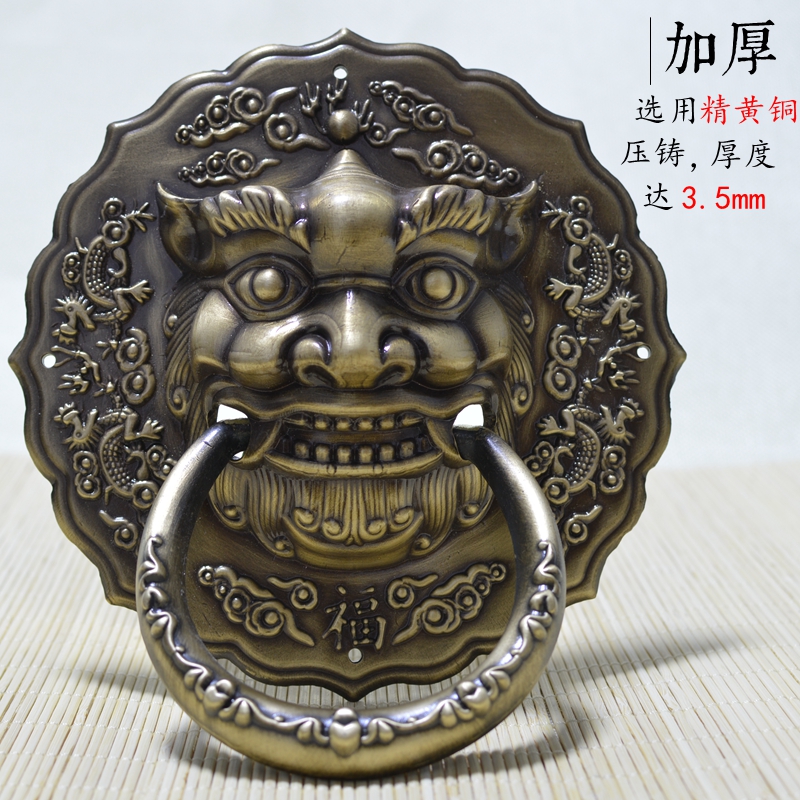 大门拉手狮子头门环仿古铜门环兽头老式木门麒麟拉手中式大门把手