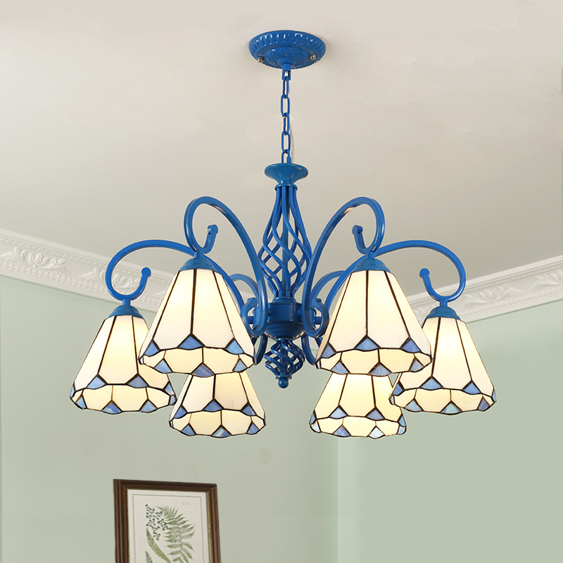 地中海风格蓝色吊灯 大气创意田园客厅餐厅卧室灯蒂凡尼灯饰灯具
