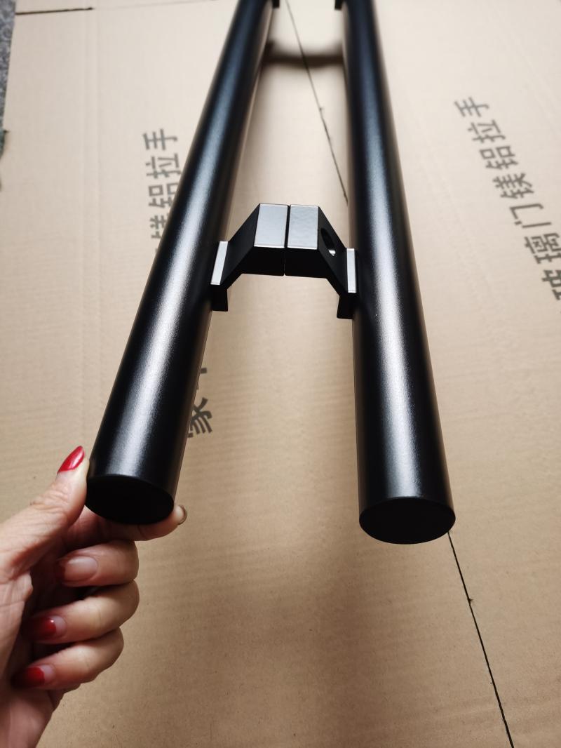 肯德基门扶手 铝合金双开大门拉手对装  玻璃门把手 铝黑色38圆管