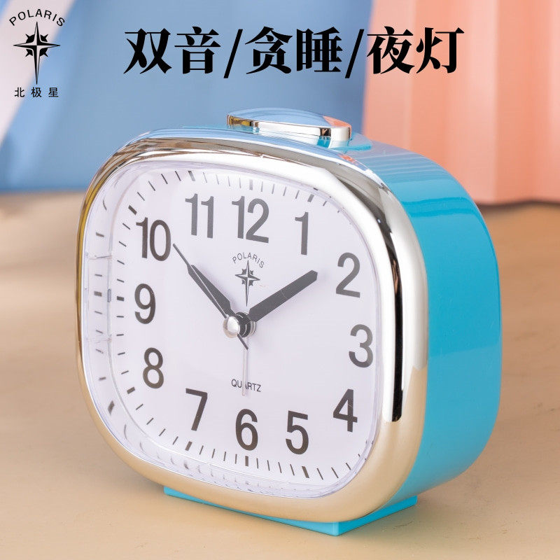 北极星音乐小闹钟夜灯床头钟创意学生儿童懒人钟表石英钟静音台钟