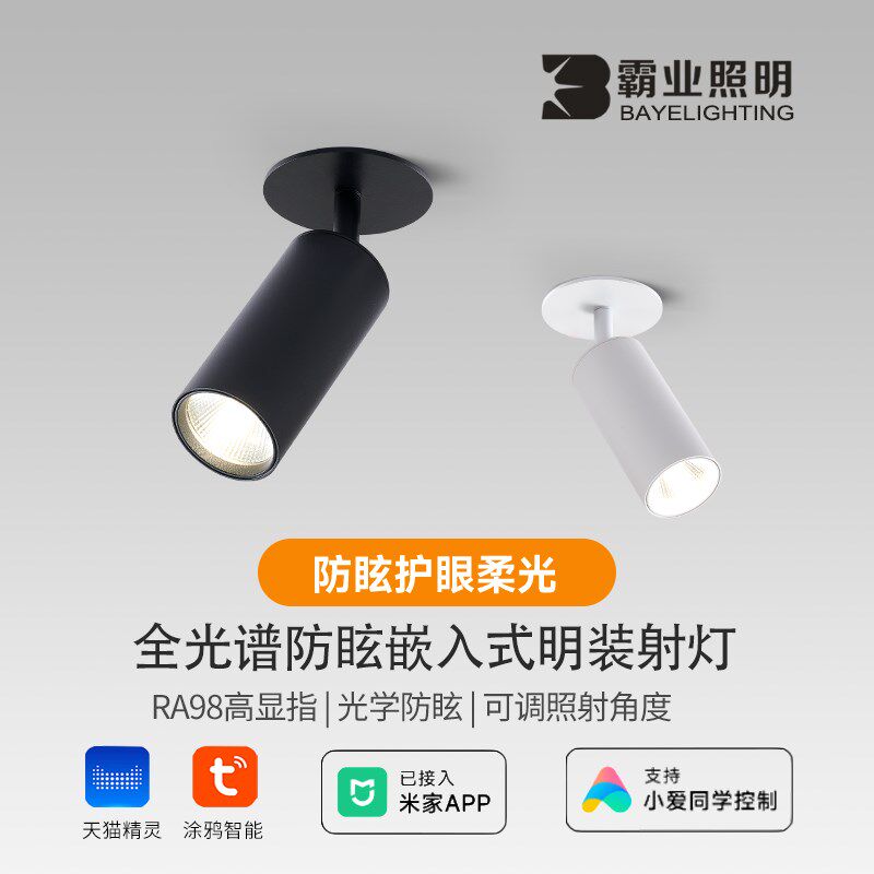 嵌入式射灯可调节角度摇头旋转家用无主灯背景墙商用智能天花孔灯