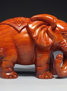 花梨木雕吸水大象一对实木摆件家居客厅电视柜装饰工艺品乔迁送礼
