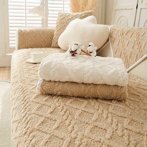 兔兔绒沙发垫2024新款冬季防滑坐垫加厚皮沙发专用套罩毛绒盖布巾
