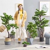 大型中式 仿真迎客松盆景摆件客厅落地绿植室内玄关摆设假庭院景观