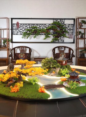 餐桌中间摆花喷雾化流水灯光遥控桌摆转盘花摆圆桌芯装饰盆景摆件