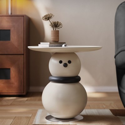 奶油风雪人沙发边几客厅设计师高级感创意圆形烤漆艺术感小茶几