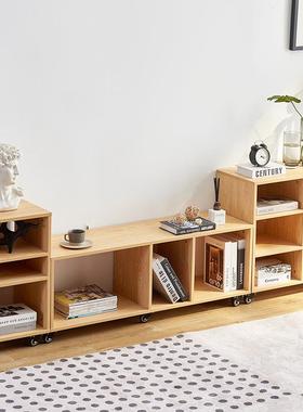 实91288视木书柜带轮由组动合电柜可移卡座自原木床头柜床尾凳