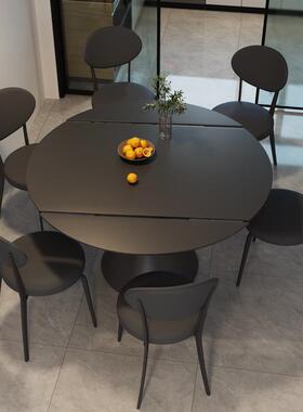 伸缩能板折叠餐桌方转变圆现代简约yya-7276小户型华尔兹黑色岩多