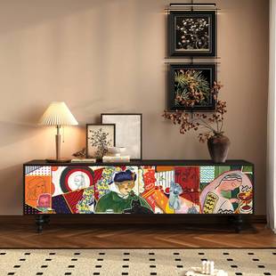 法式复古电视柜实木收纳储物柜一体奶油风客厅落地边柜卧室