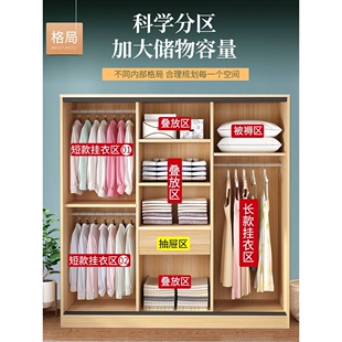 全实木衣柜家用卧室加厚背板推拉门柜子生态板现代简约儿童大衣橱