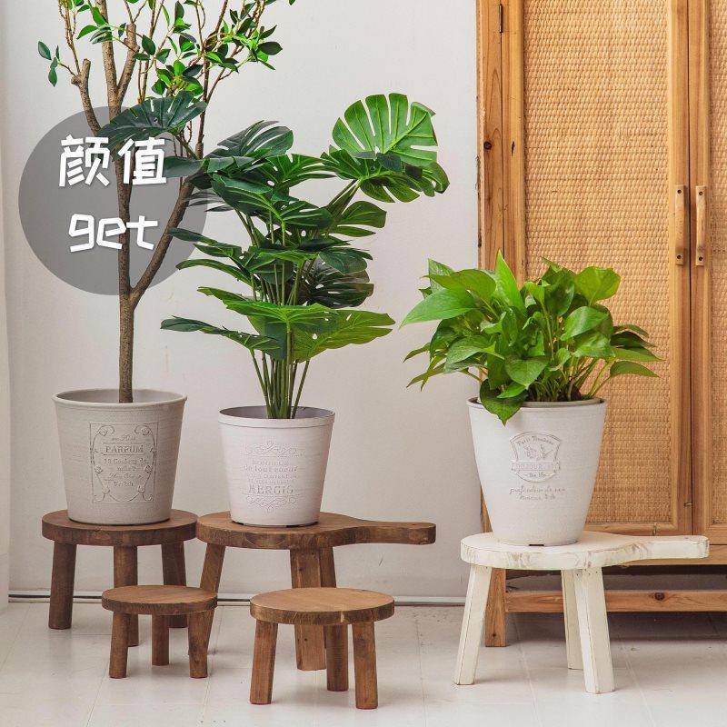 新台品简约落地花底座花圆形实木绿盆栽花架子内23三脚花大花盆托