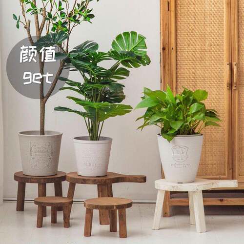 新台品简约落地花底座花圆形实木绿盆栽花架子内23三脚花大花盆托