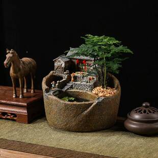 创意微缩房景子NGJ复微观流古水摆件循水鱼缸阳台布置盆景装环饰