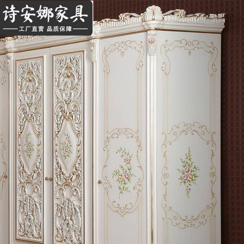 无品牌/式卧室家具实木手雕彩欧绘储物柜四门花工大衣柜