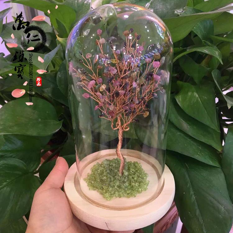 天然黄晶碧玺FMZ水橄榄石紫晶粉晶白水晶发财树钱摇树新款