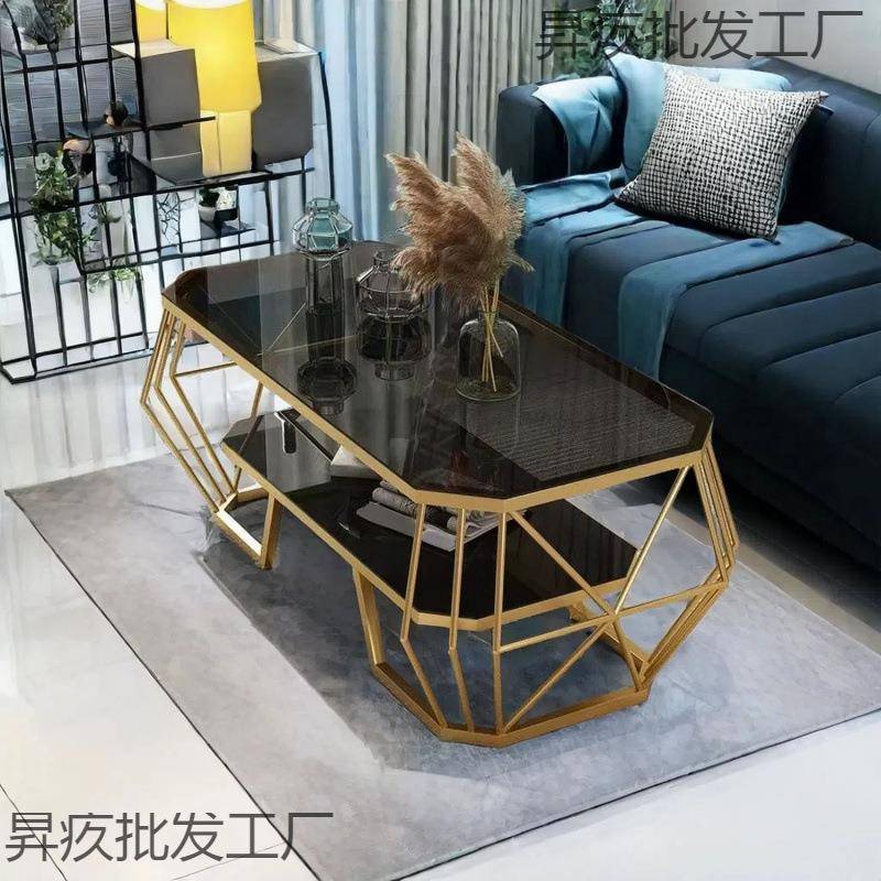简易茶艺几小户型一用体轻奢茶几/桌钢化玻璃长形网方红铁家客厅