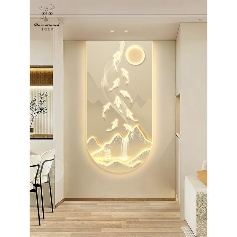 现代奢风九鱼玄关装饰画挂入户门走廊过道山水图画客厅轻leIPNd壁