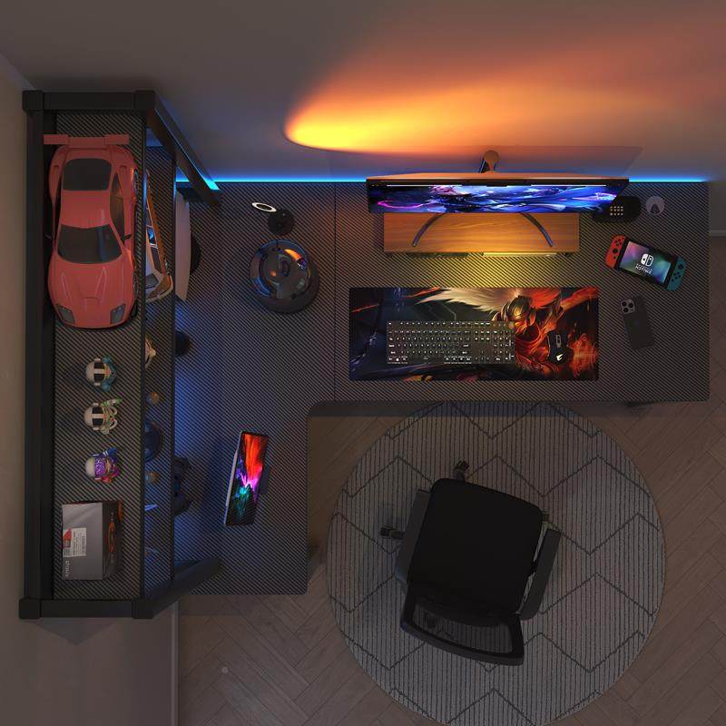 转WWO角电脑桌竞人台式家用拐角式桌书电架组书合卧室双L型办公