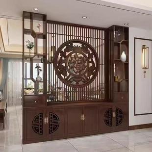 屏风隔738柜新中客厅木玄关遮挡断实置物架装 酒柜一体 饰柜定制式