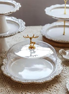 式蛋糕高脚托盘陶瓷台点盘甜品架浮心雕复古法西餐平盘甜品展URX