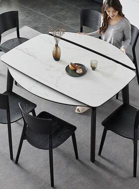 亮折A918光岩板伸缩餐变桌椅家用小户型意式极简拉伸桌网红桌叠可