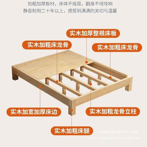 人榻榻床架成WYG子全实木床板无床头出米租床人排骨架双床家用储