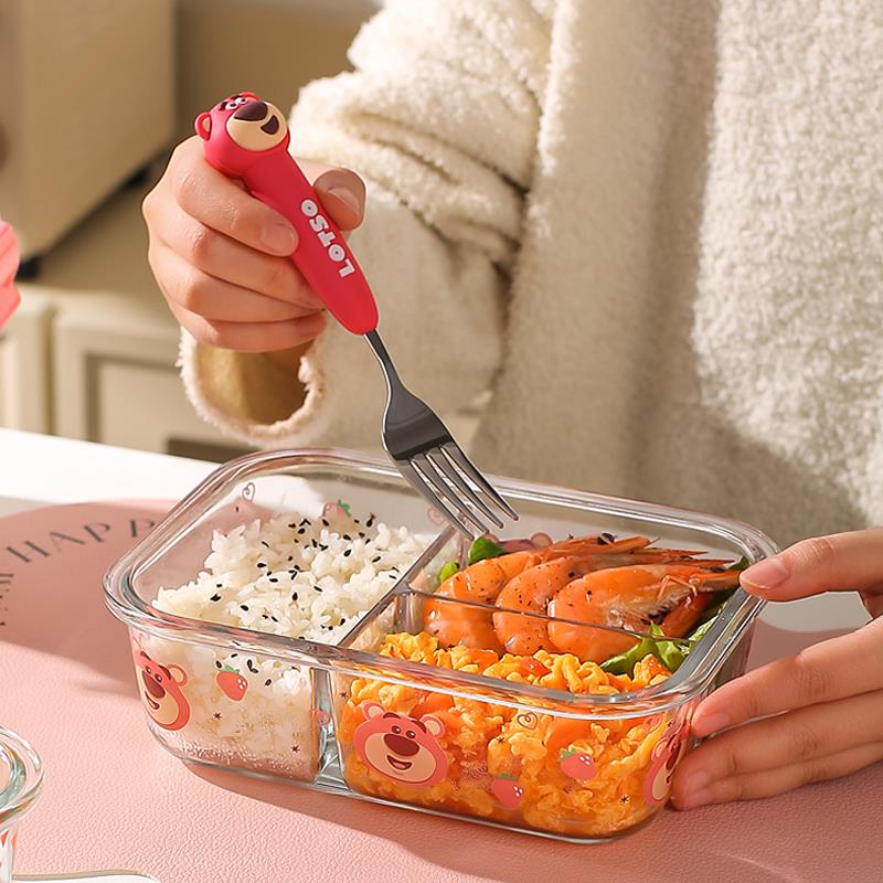 川岛草莓玻璃饭盒保微波炉加热FZM专用上班族带饭屋餐盒便熊当碗