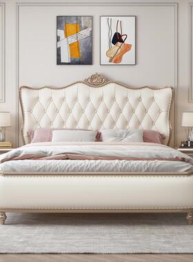 美式实木床现代简1.8m38497主卧软轻奢主床1公.5m储约物收纳床靠