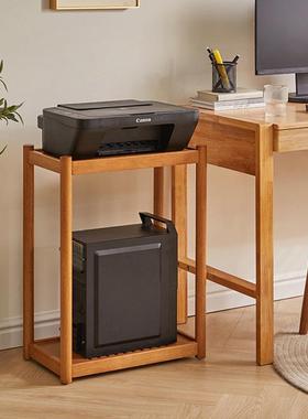 实木机箱置物架XTO电移脑主机放柜置双层打印机支托架边柜架可动