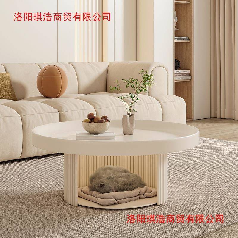 型中古风小户色圆形客小茶几咨询客服矮桌法式复古黑奶油风厅宠物