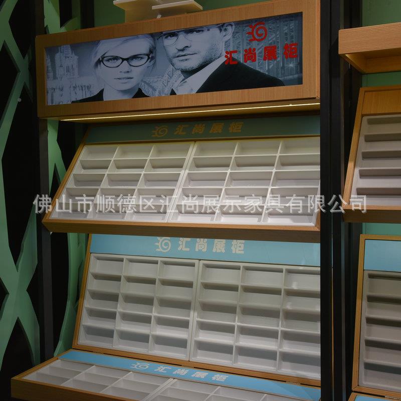 陈木质场斜层展示柜多层眼展柜木质烤漆列柜商眼镜GLE店展镜示柜