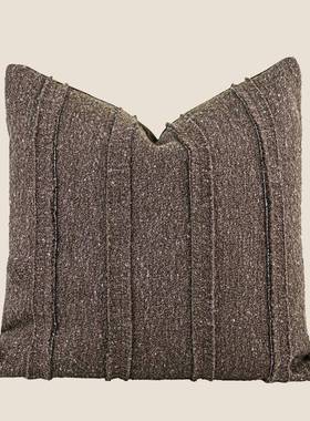 中色古风咖棕色系抱客布厅沙发样板间艺软装靠枕靠垫套方DOZ枕腰